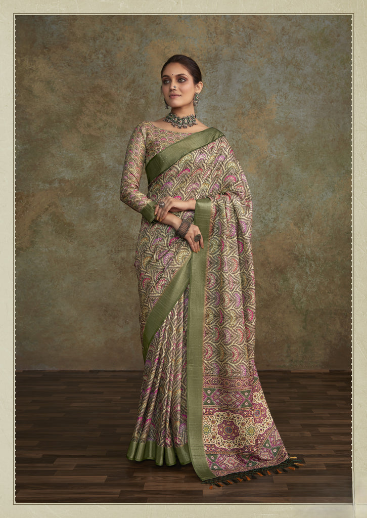Printed Silk Saree with Lustrous Zari Border