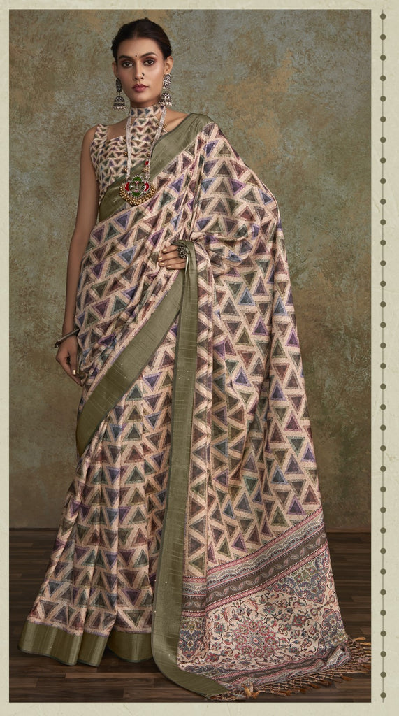 Printed Silk Saree with Lustrous Zari Border