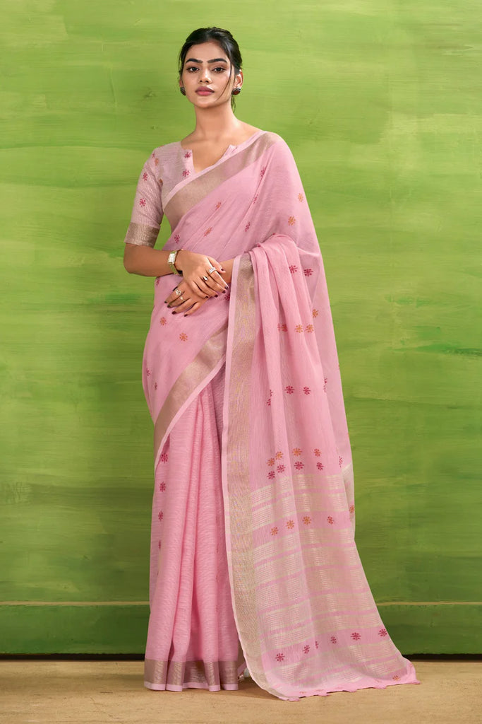 Linen Saree with a Touch of Zari