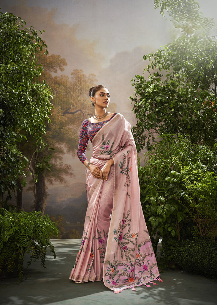 Tissue  Silk Saree with Brush Print