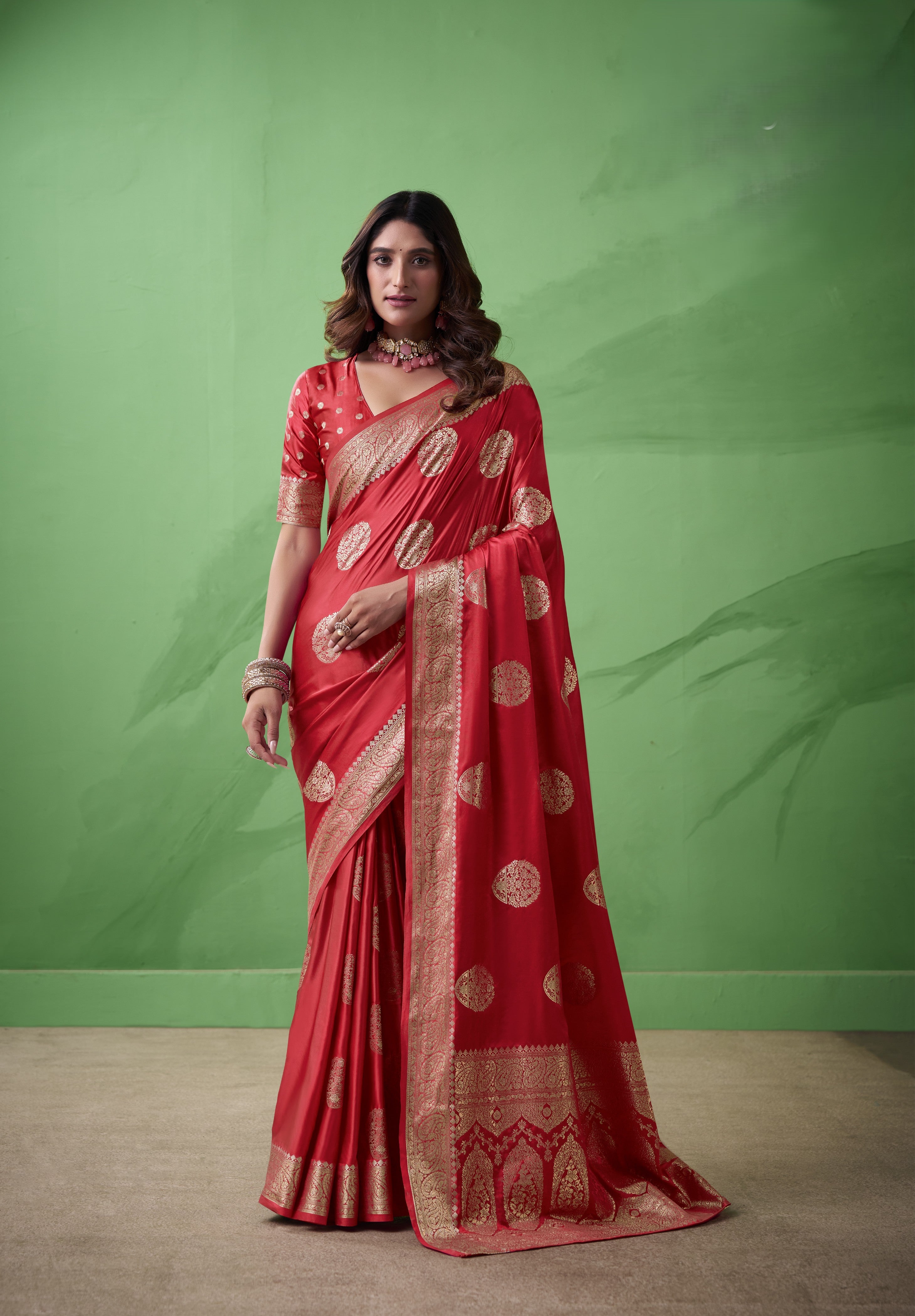 Royal Prussian Banarasi Silk Saree with Intricate Gold Zari Work