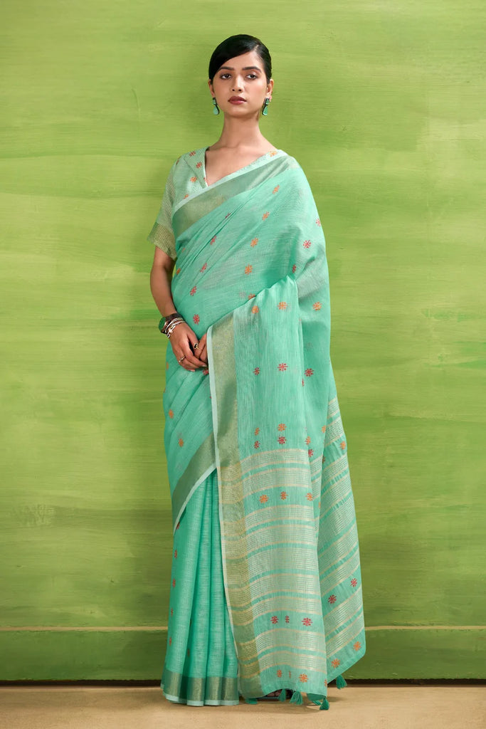 Linen Saree with a Touch of Zari