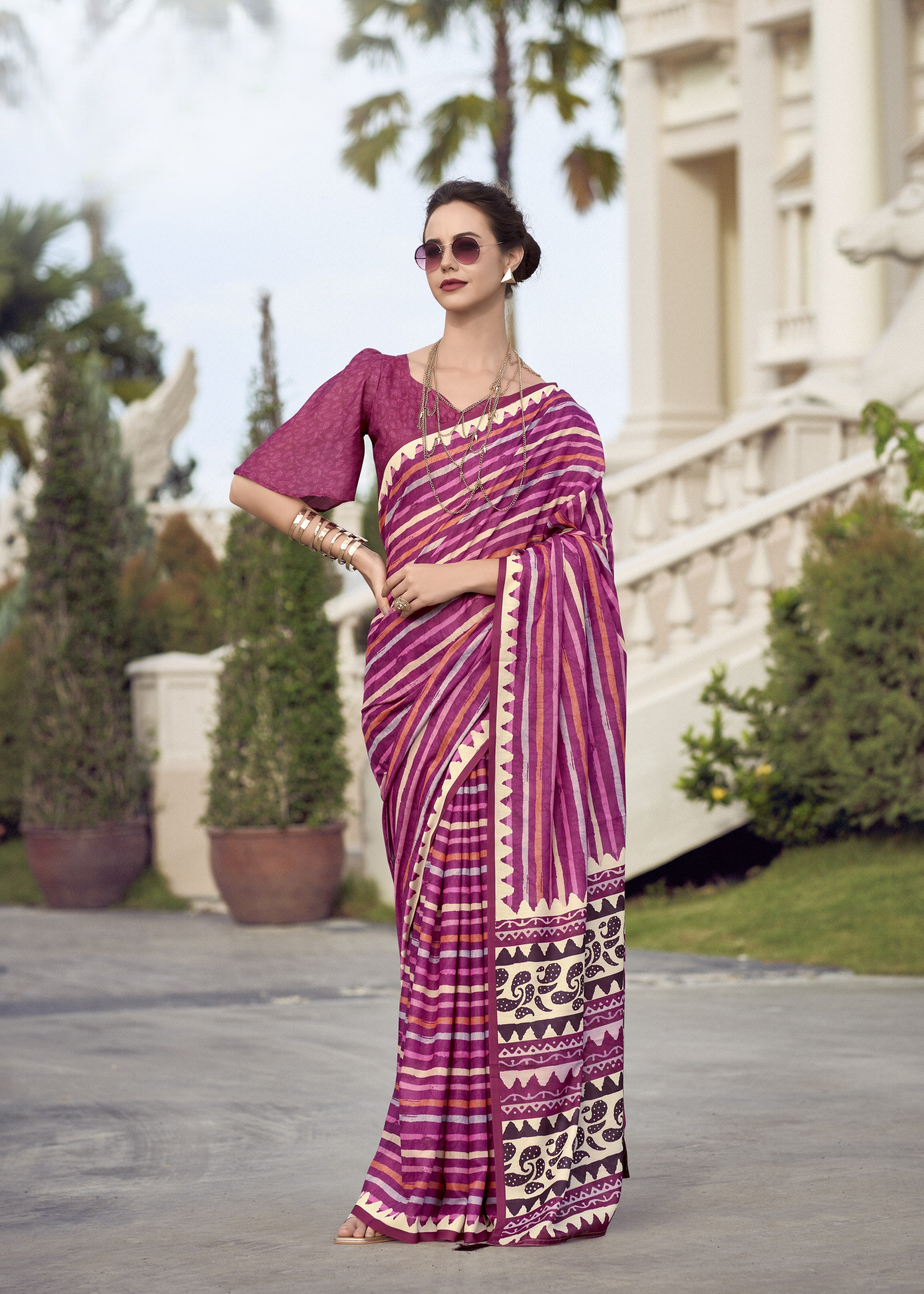 Multi Printed Satin Crepe Saree