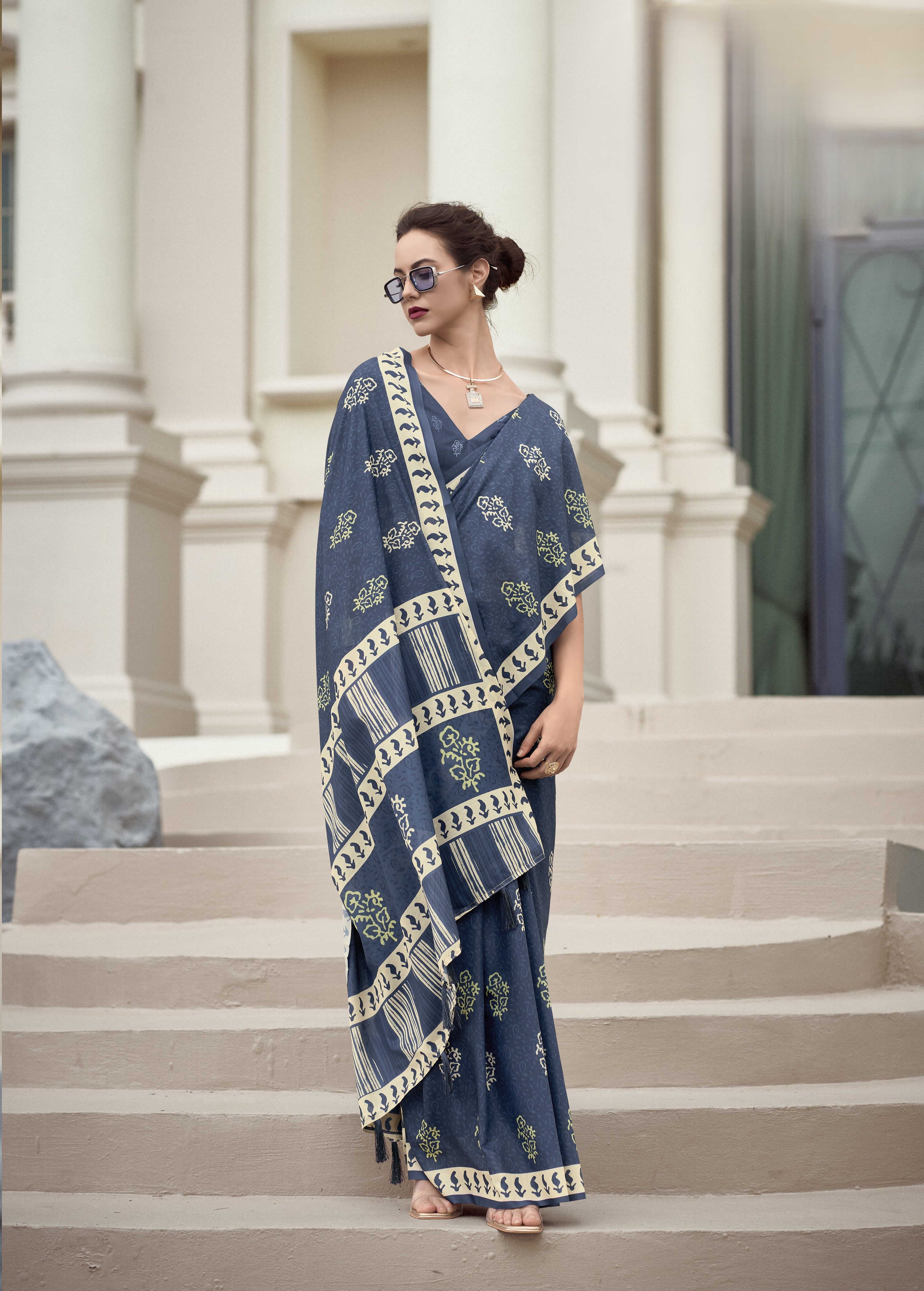 Multi Printed Satin Crepe Saree