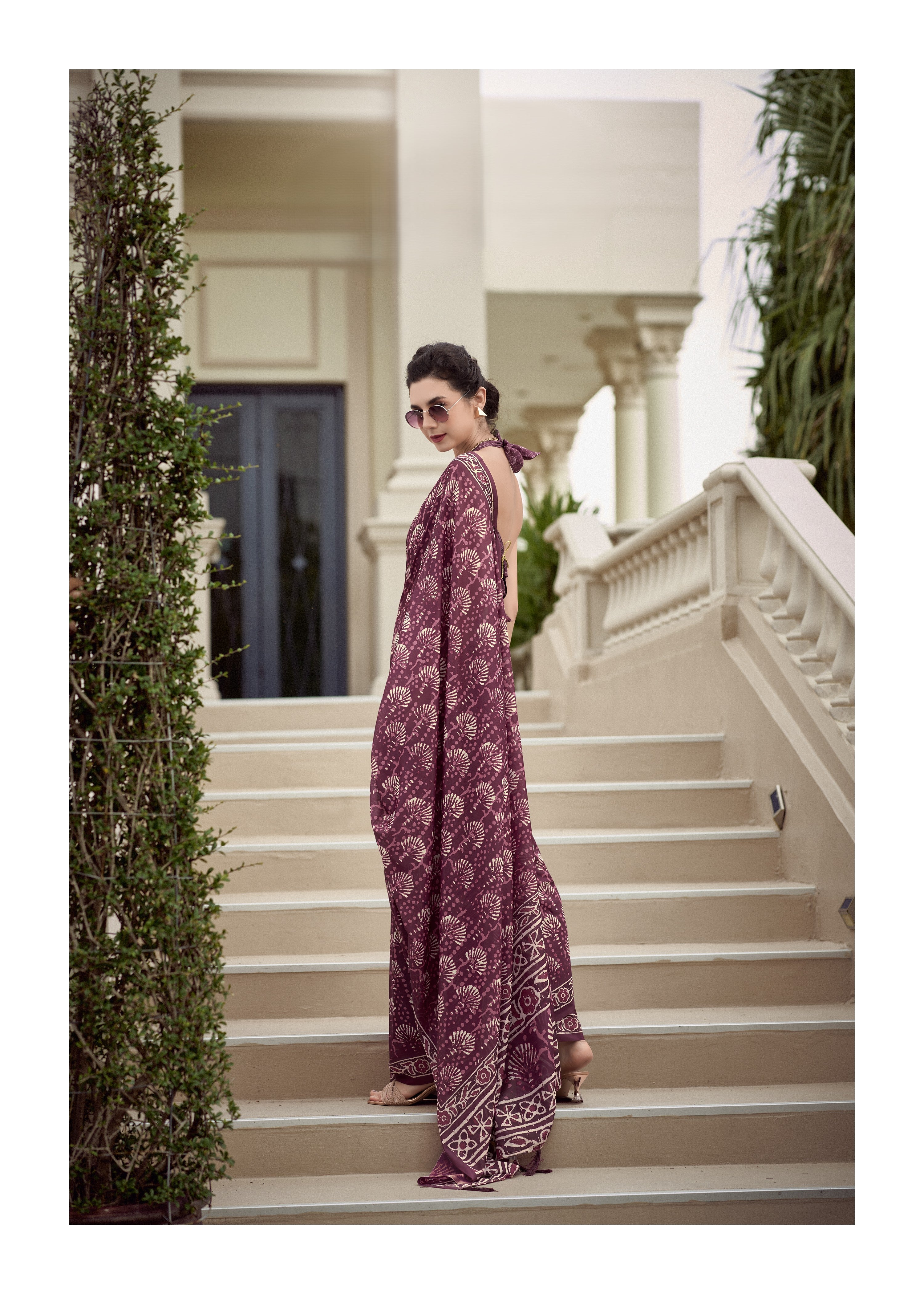 Multi Printed Satin Crepe Saree