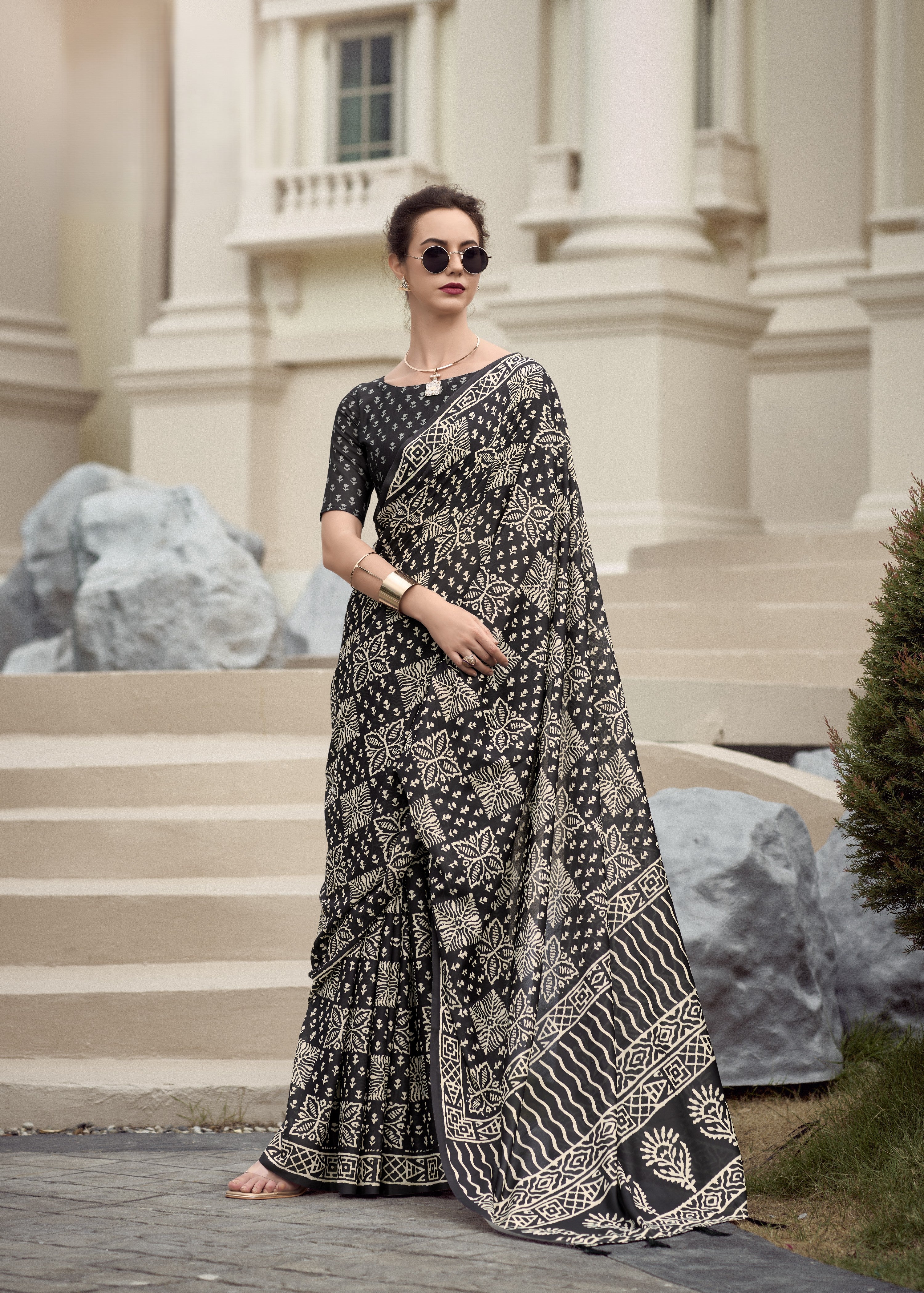 Multi Printed Satin Crepe Saree