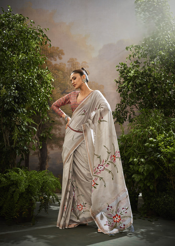 Tissue  Silk Saree with Brush Print