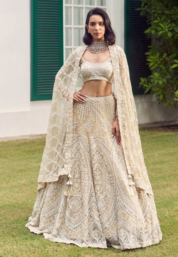 Get Champagne Semi-Stitched Bridal Lehenga for Wedding