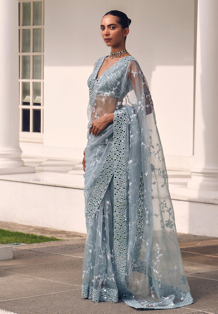 Nazaakat - Grey Organza Saree