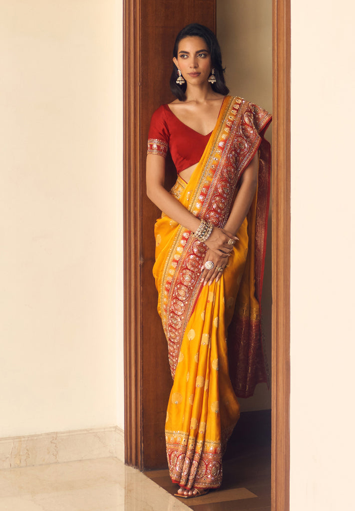 Nazaakat - Yellow Banarasi Satin Silk Saree