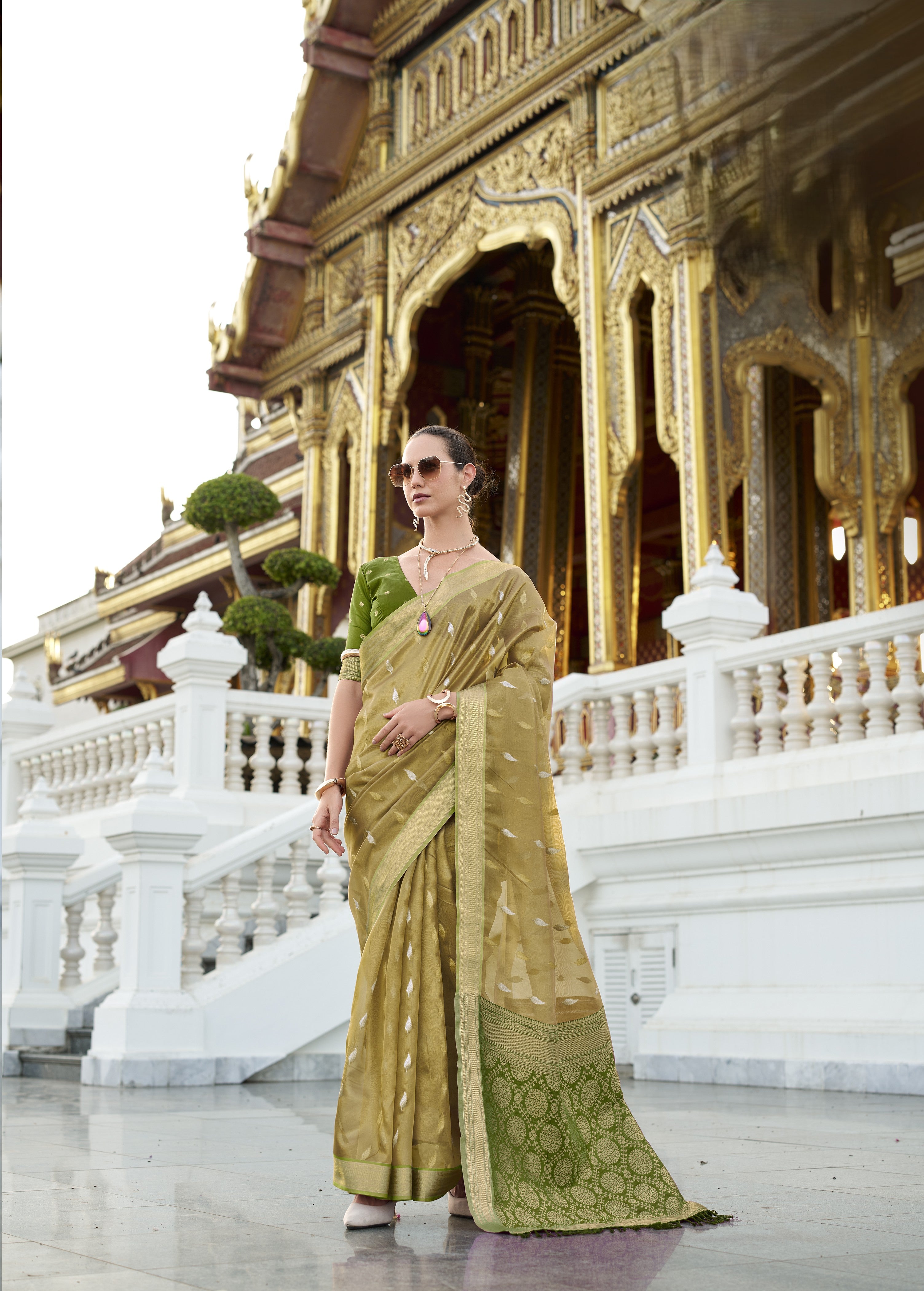 Antique Silk Saree With Zari Border