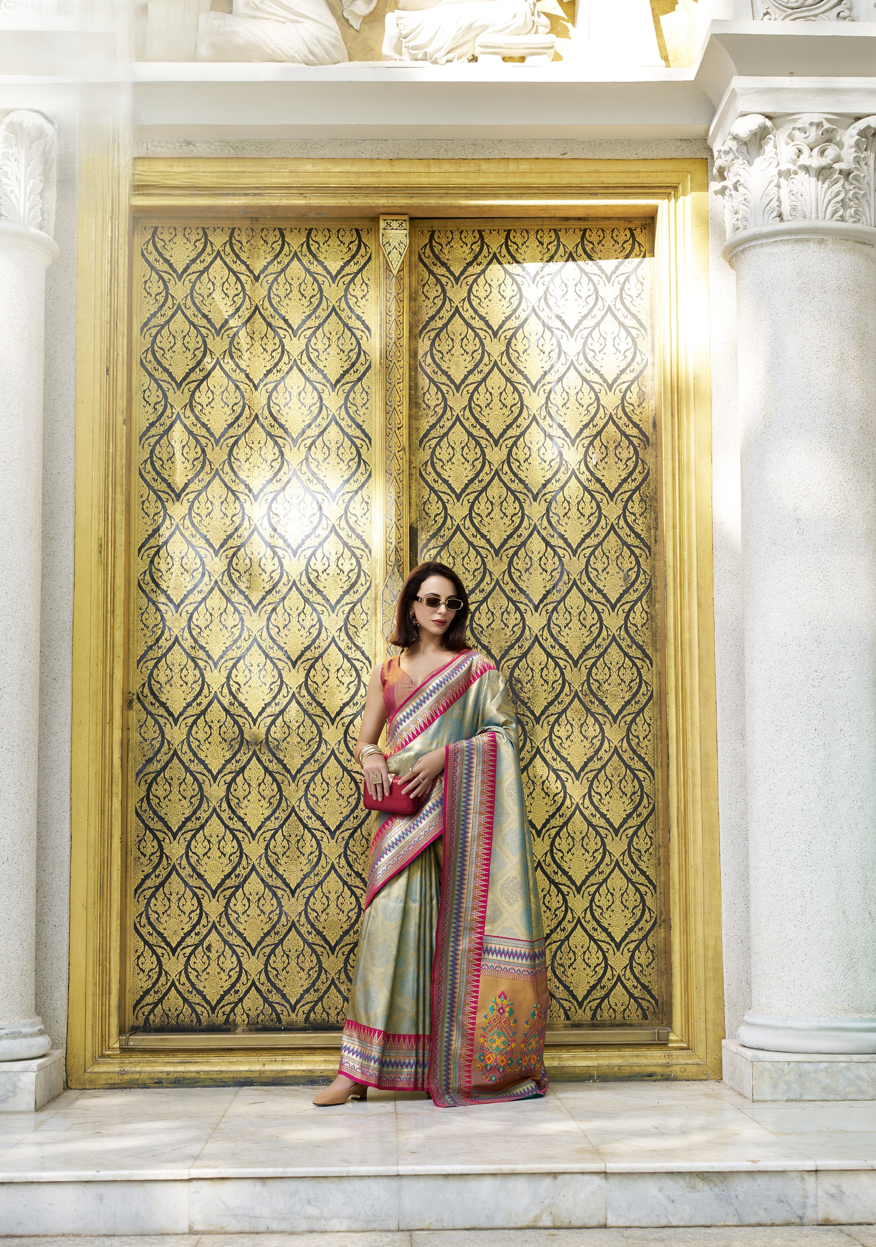 Banarasi Silk Saree with Multicolored Patola-Style Border