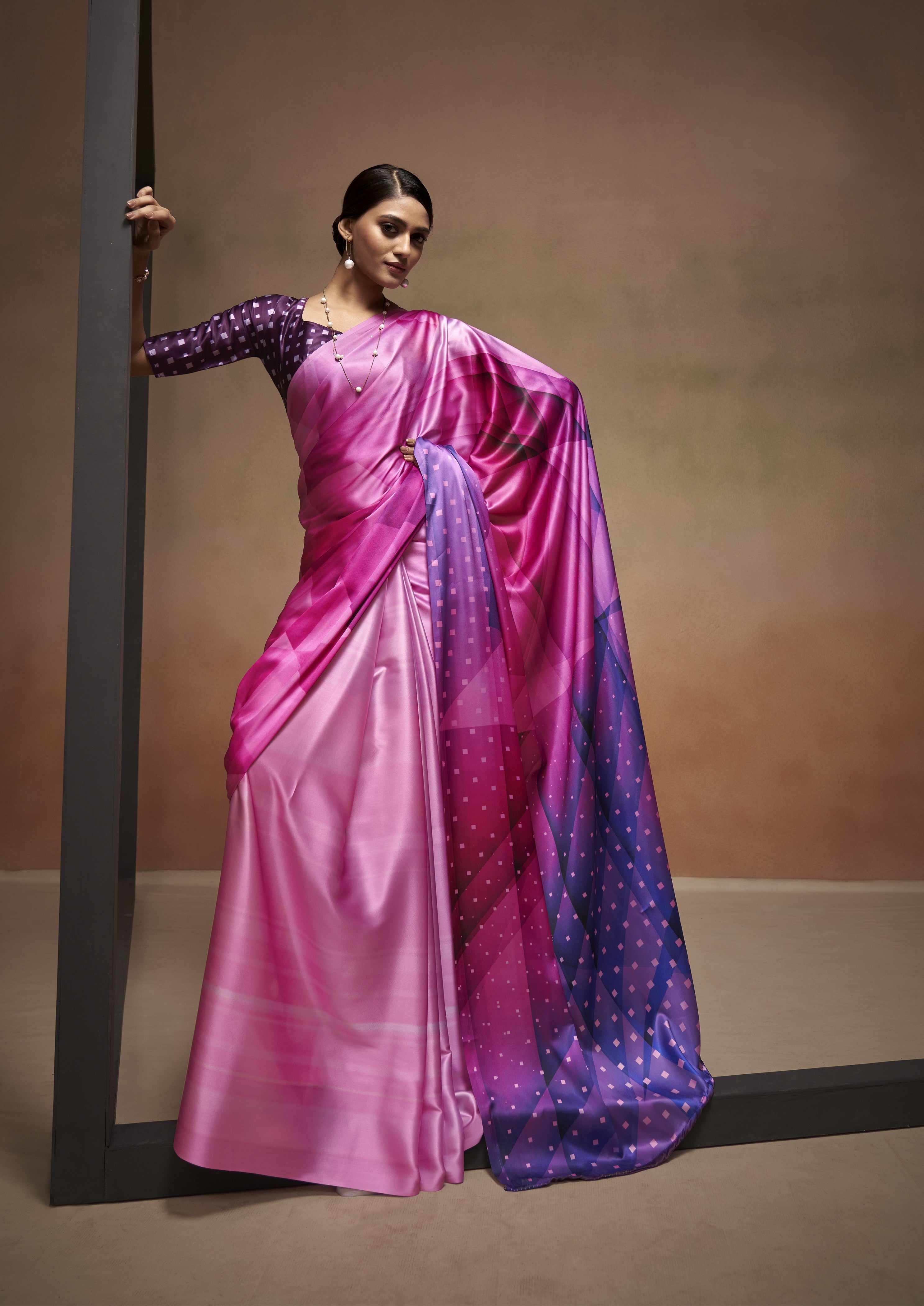 Multi Printed Satin Crepe Saree