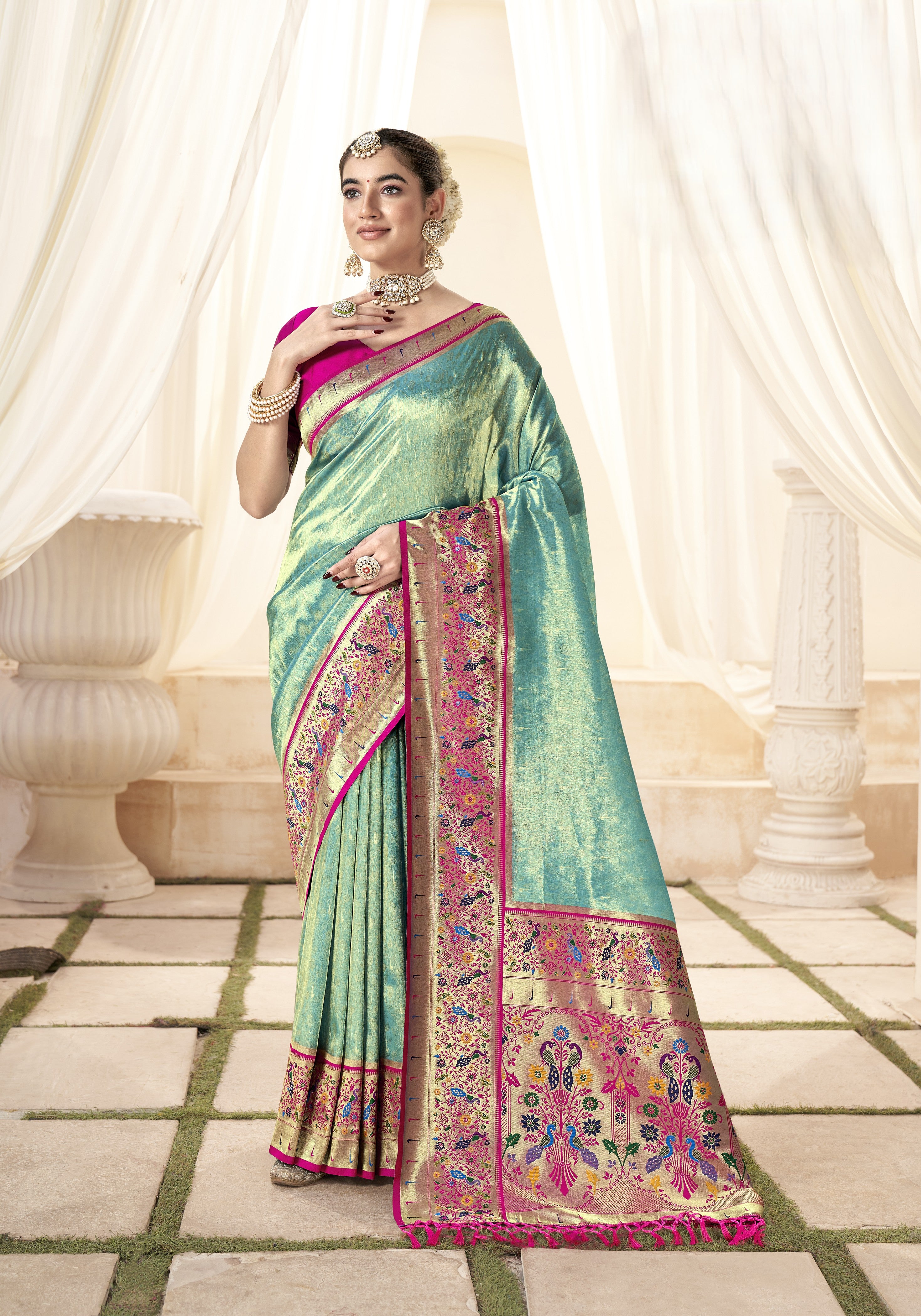 Paithani-Style Fusion Banarasi Tissue Silk Saree
