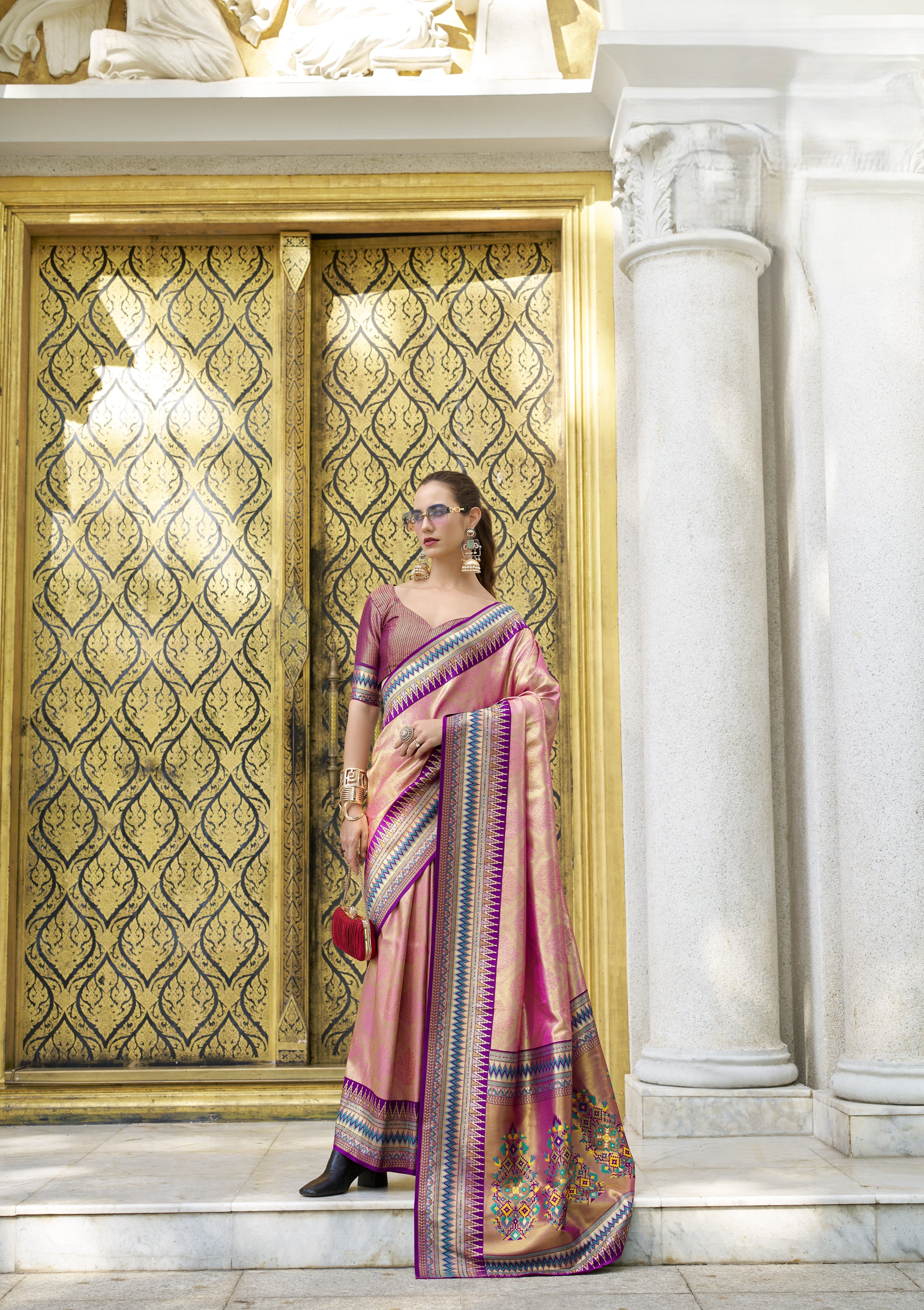 Banarasi Silk Saree with Multicolored Patola-Style Border