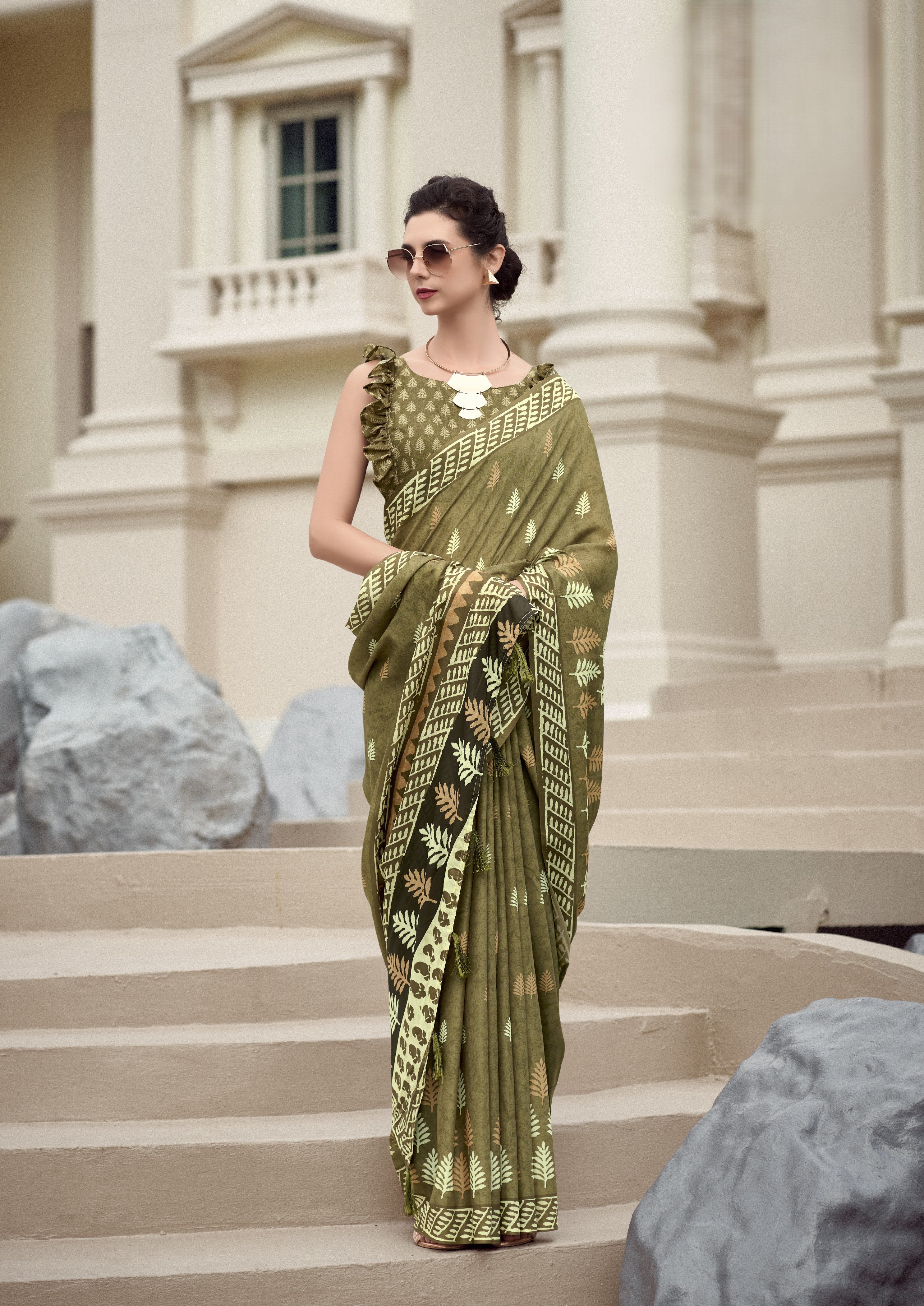 Multi Printed Satin Crepe Saree
