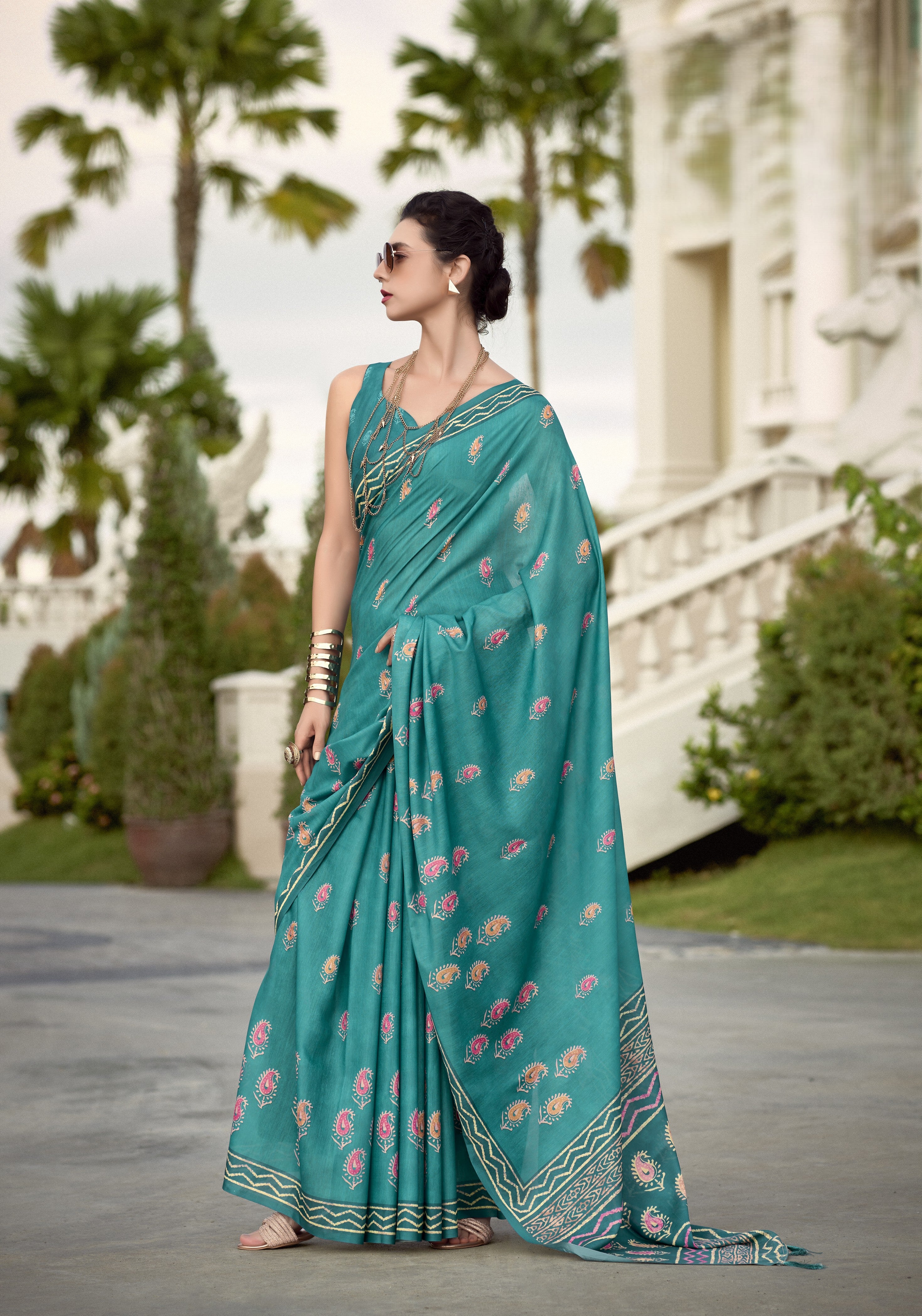 Multi Printed Satin Crepe Saree