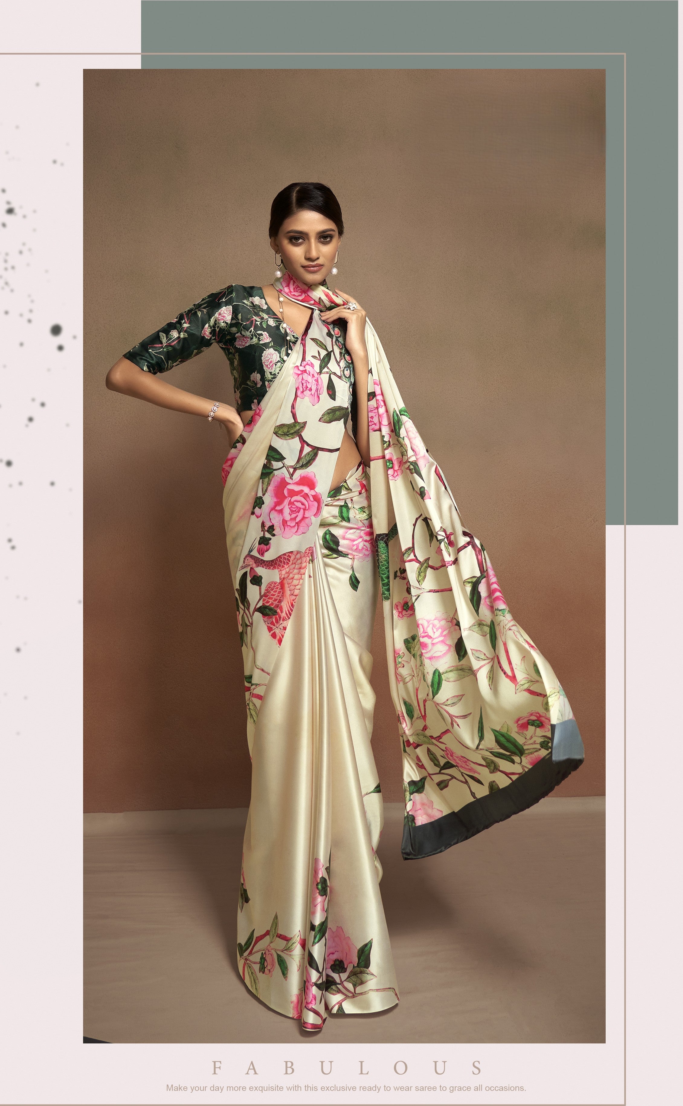 Multi Printed Satin Crepe Saree