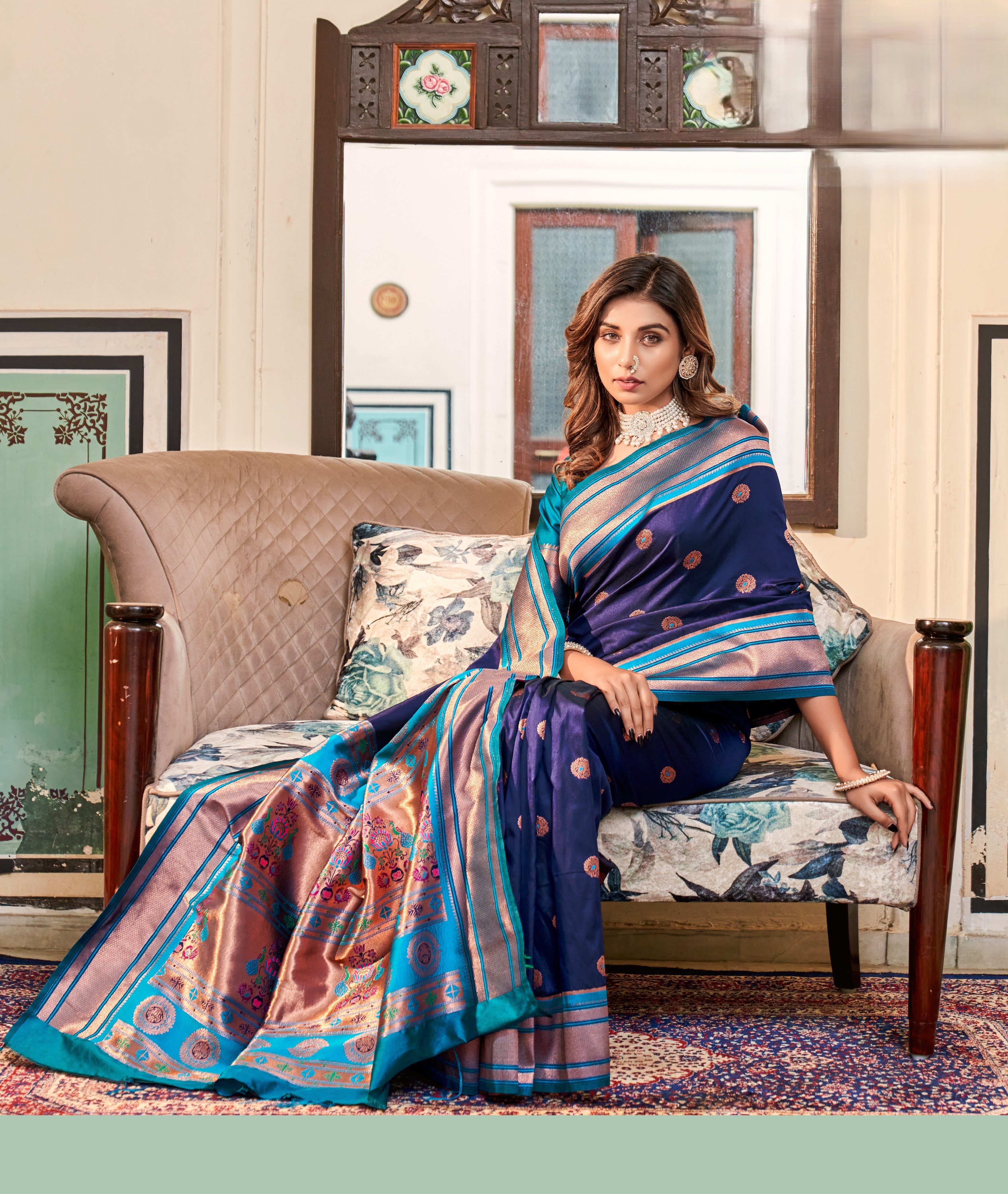 Regal Radiance Silk Paithani Saree with Copper Zari Border