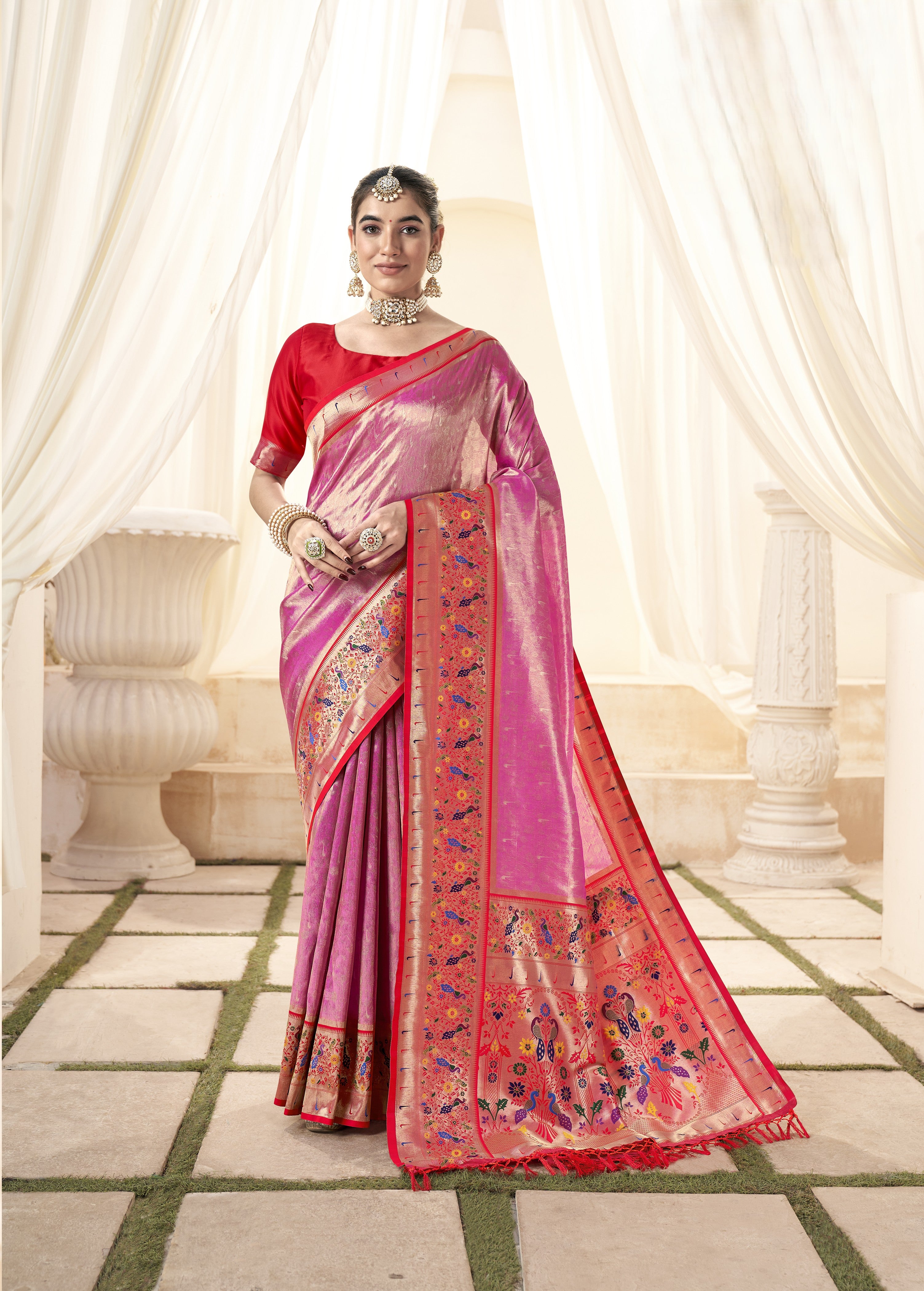 Paithani-Style Fusion Banarasi Tissue Silk Saree