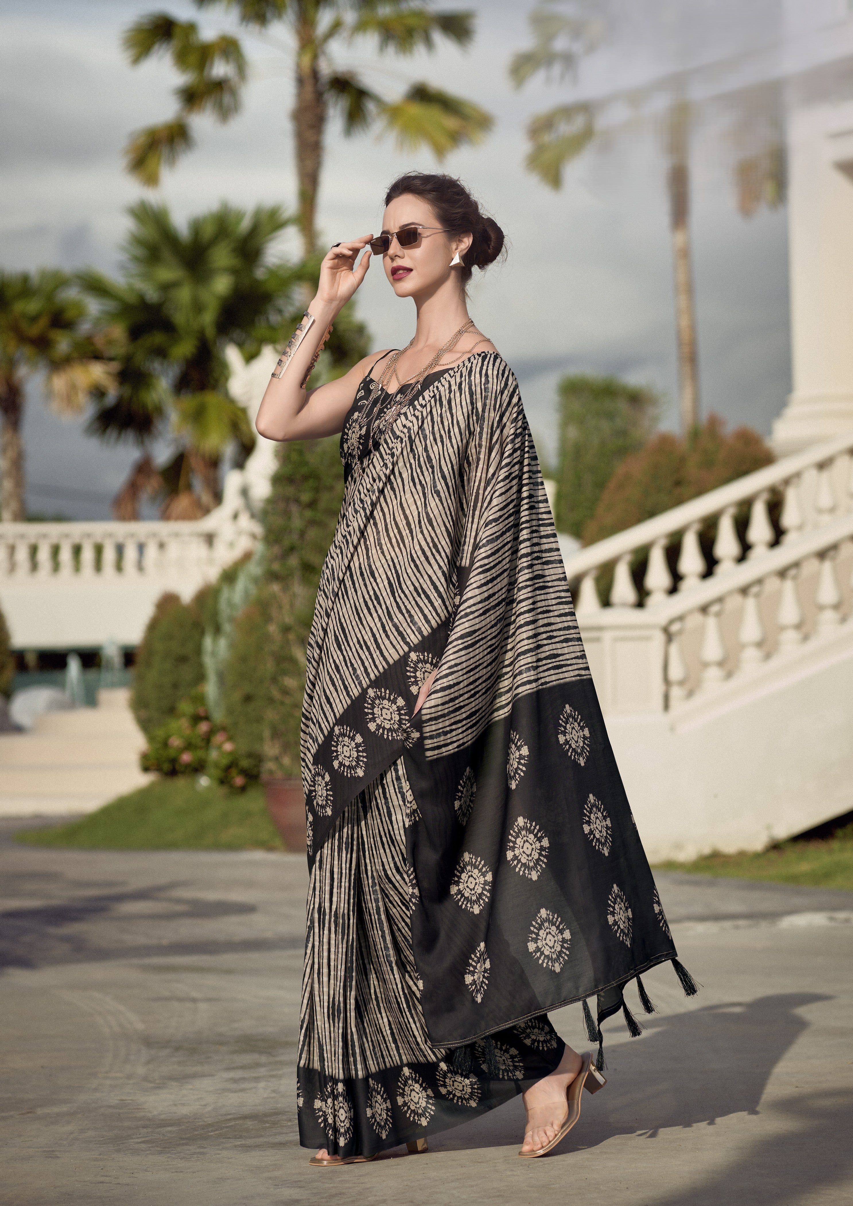 Multi Printed Satin Crepe Saree