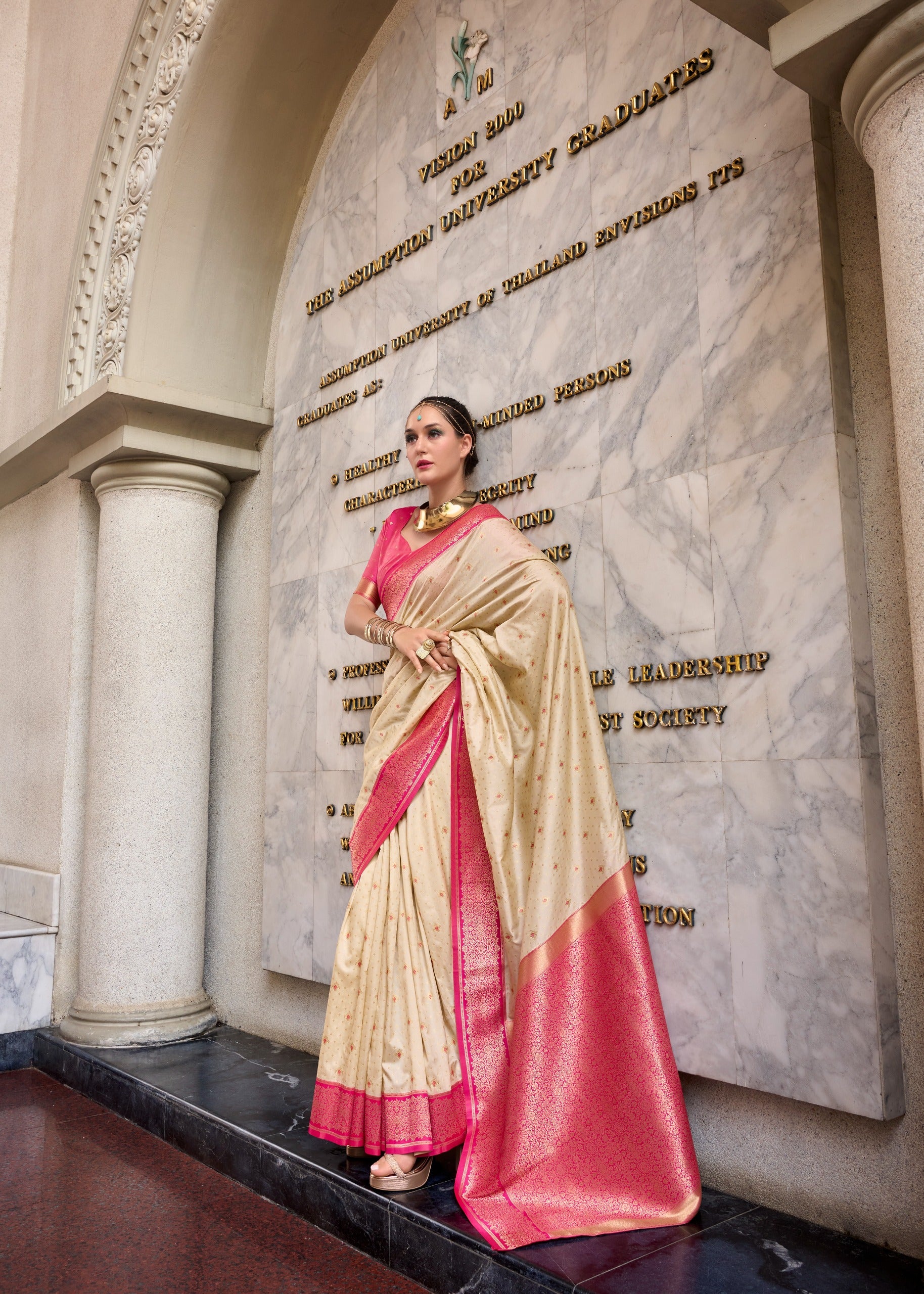 Dual-Tone Banarasi Saree with Antique Gold Zari Work
