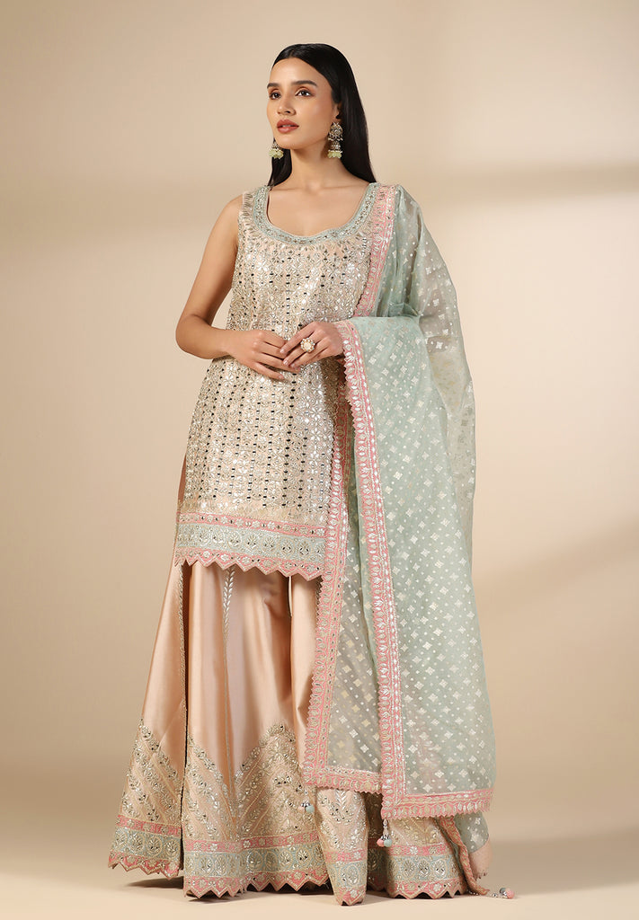 Baby Pink Serenity Raw Silk Sharara Suit