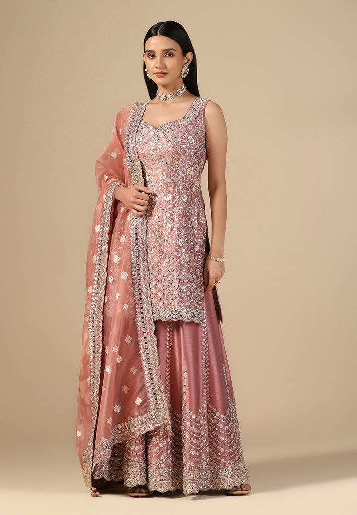 Peach Serenity Silk Sharara Suit