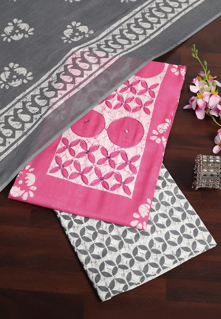 "Timeless Beauty: Cotton Unstitched Suit with Authentic Batik Print"