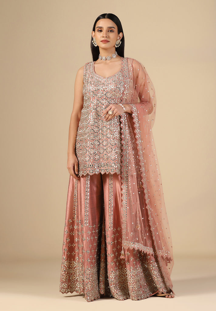 Peach Serenity Raw Silk Sharara Suit