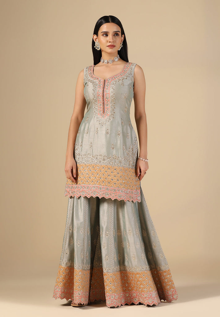 Buy Grey Raw Silk Sharara Suit for Women Online in India