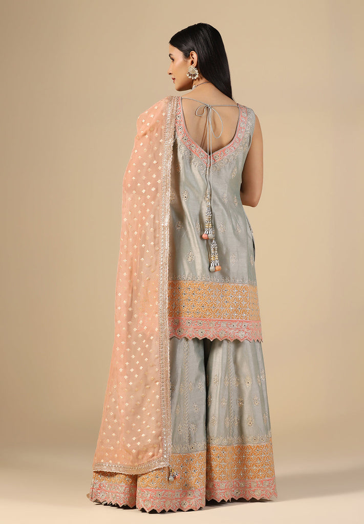 Buy Grey Raw Silk Sharara Suit for Women at Affordable Prices