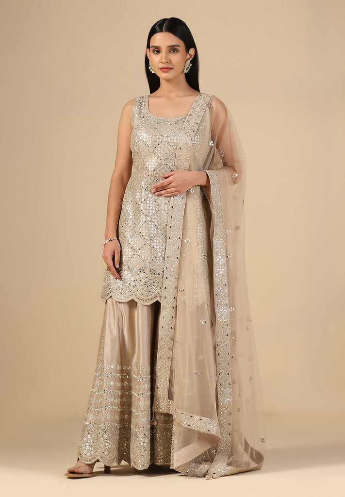 Beige Raw Silk Sharara Suit