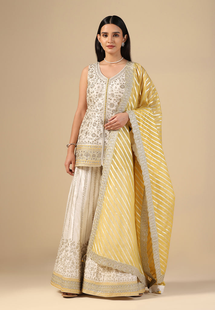 Off White Serenity Raw Silk Sharara Suit