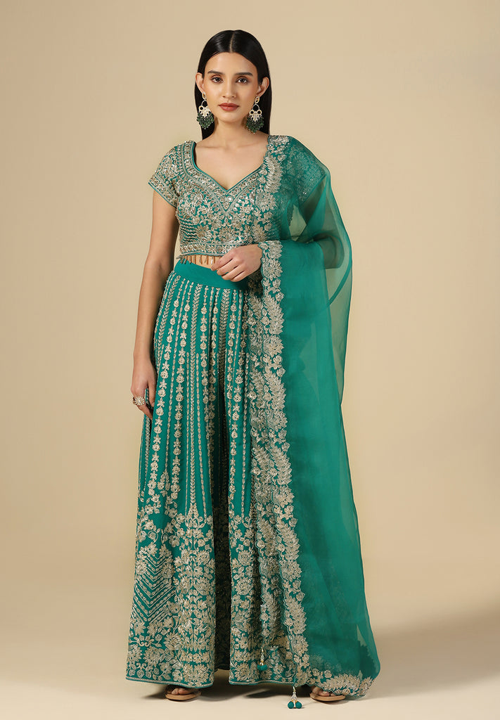 Green Georgette Sharara Set