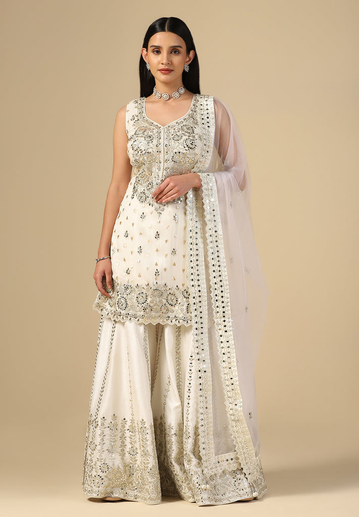 Off White Serenity Raw Silk Sharara Suit