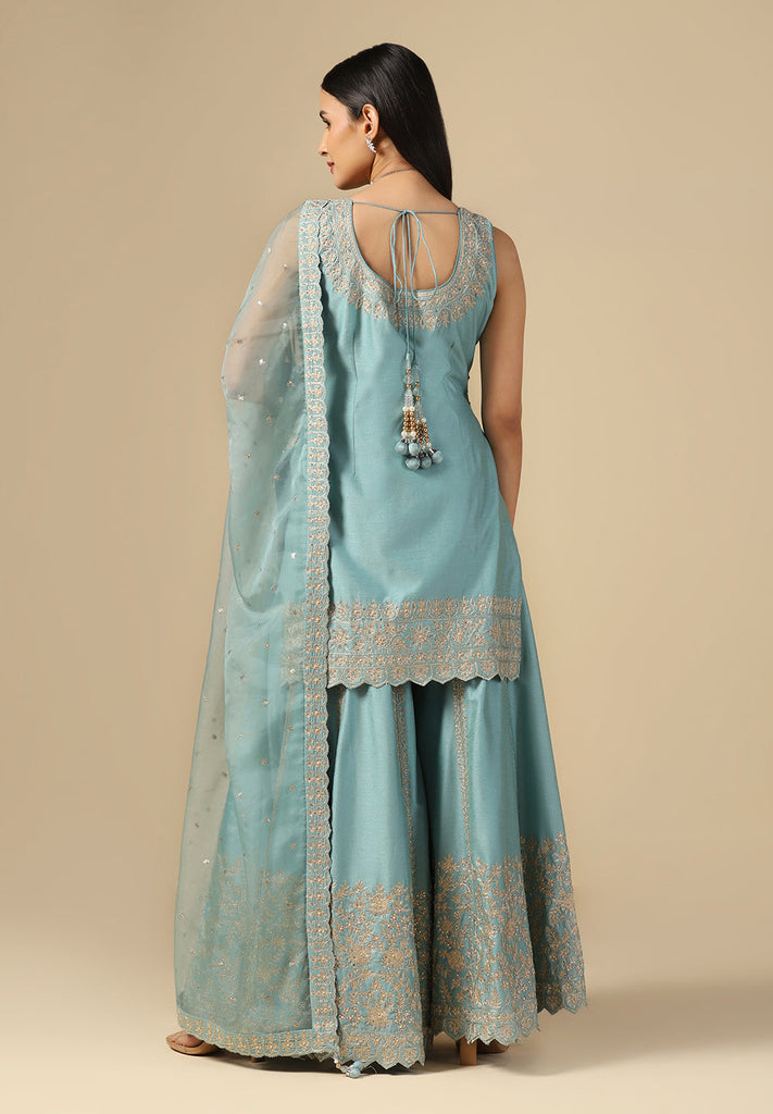 Buy Turquoise Raw Silk Sharara Suit for Women Online at Best Price
