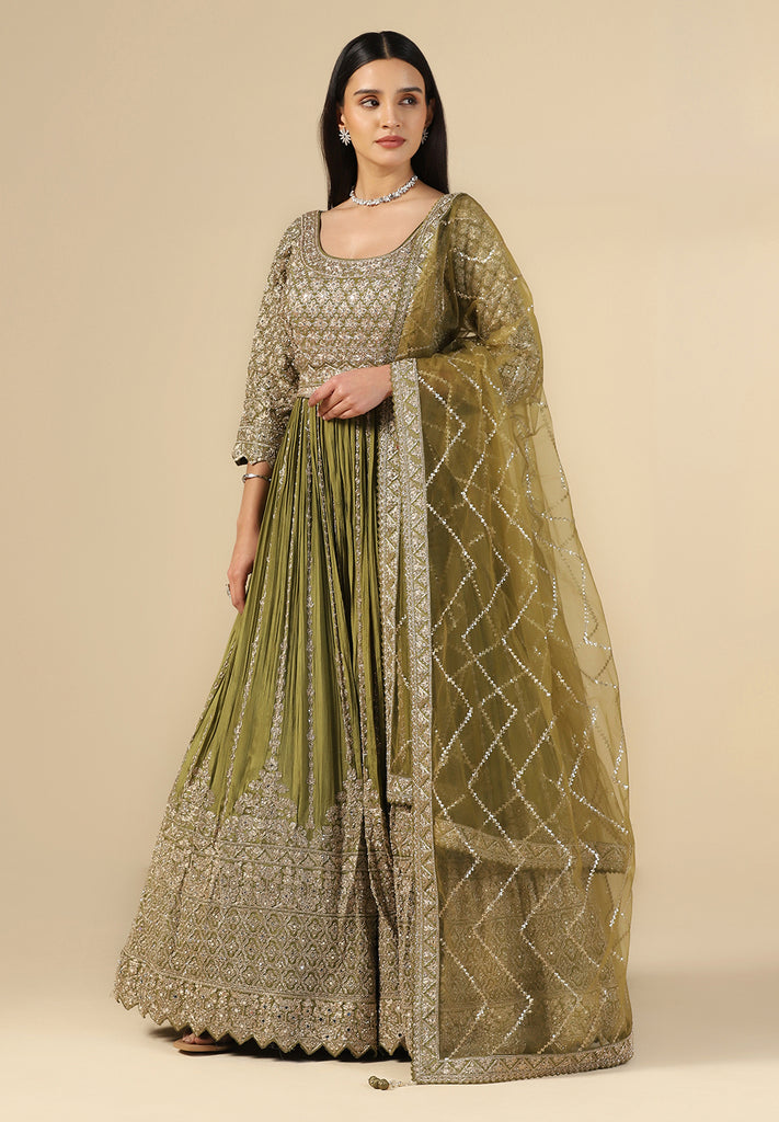 Green Anarkali Gown for Girls