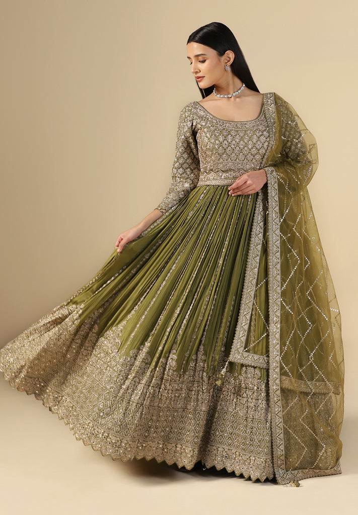 Party Wear Green Anarkali Gown for Women