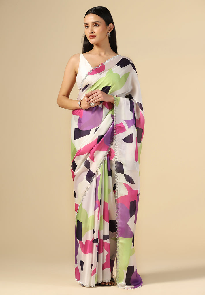 SATIN ZARKAN WORK EMBROIDERY SAREE