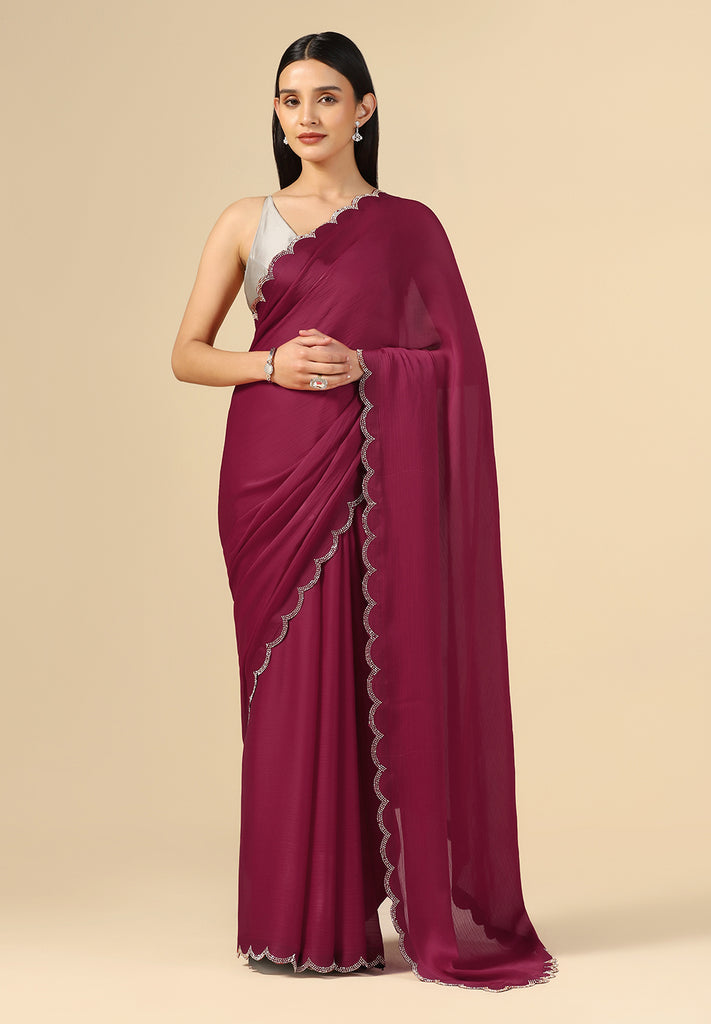 CREPE STONE WORK EMBROIDERY SAREE