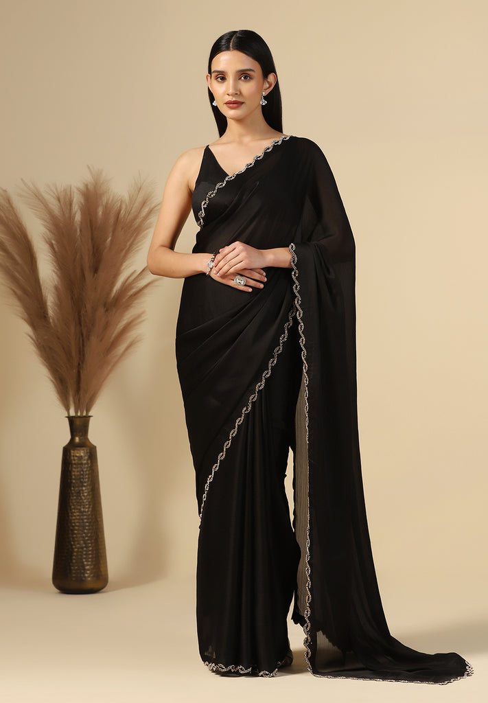 SATIN STONE WORK EMBROIDERY SAREE