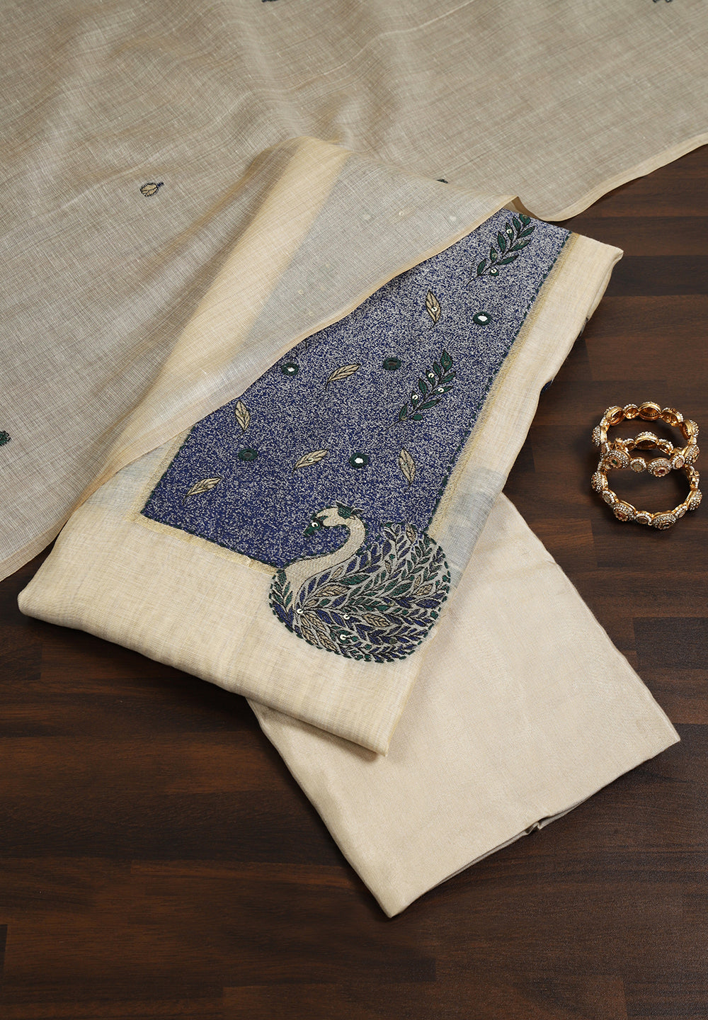 Linen Unstitched Suit With Resham Thread Work