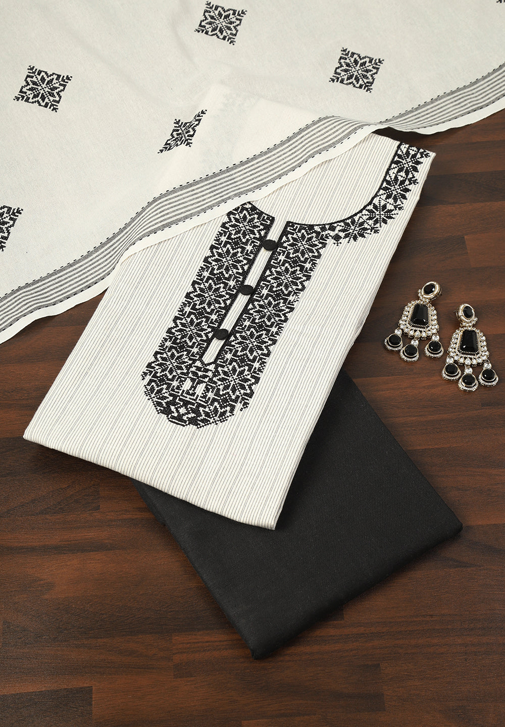 Grace in Every Stitch Cotton Unstitched Suit with Fine Resham Work