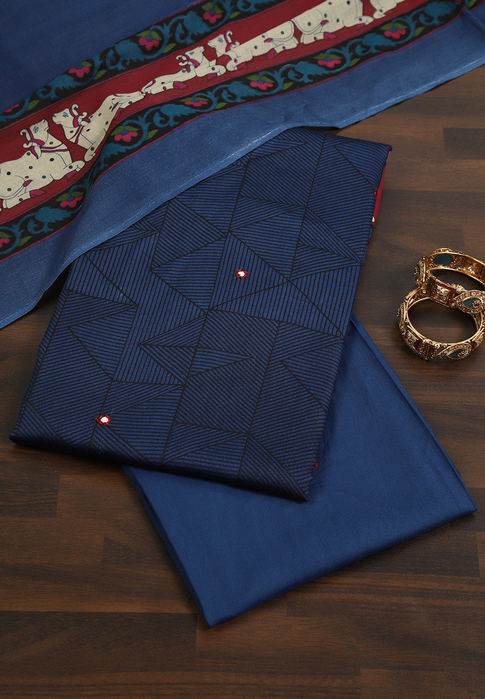 Cotton Unstitched  Suit With Pichwai-inspired print