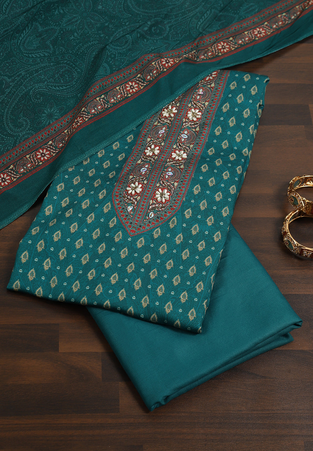 Cotton Unstitched Suit With Pearls Zarkan Work