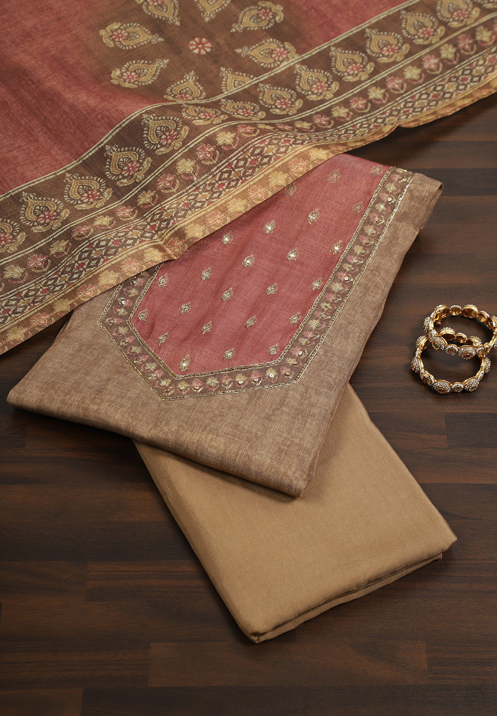 Printed Linen Unstitched Suit With Zarkan Kasab Work