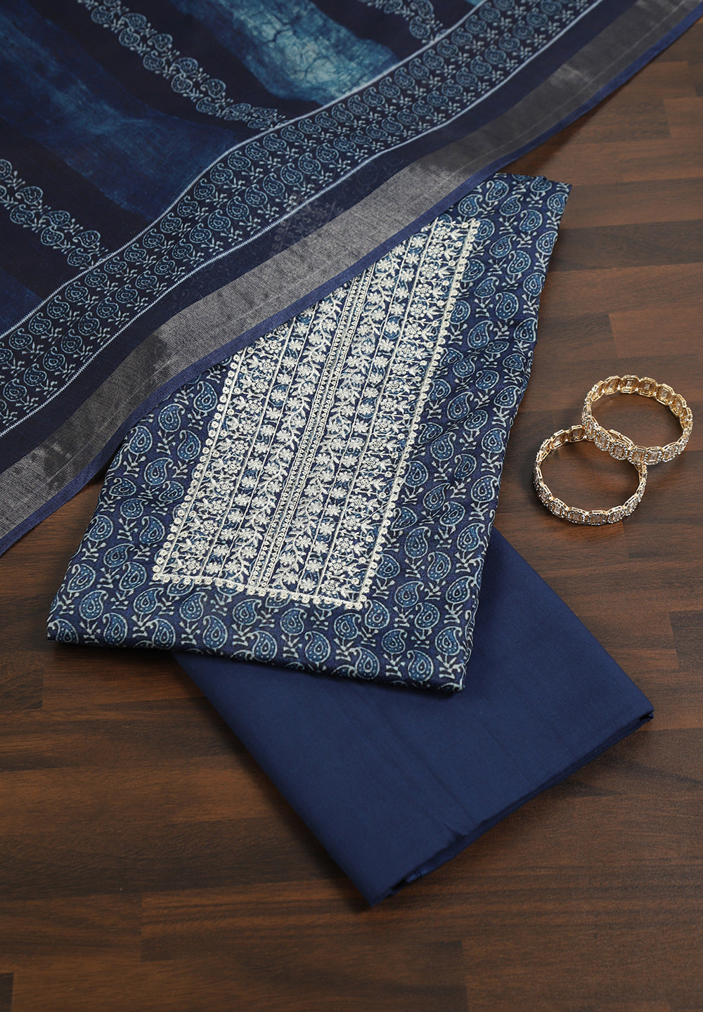 Timeless Charm: Blue Cotton Suit with Exquisite Thread Sequins Work