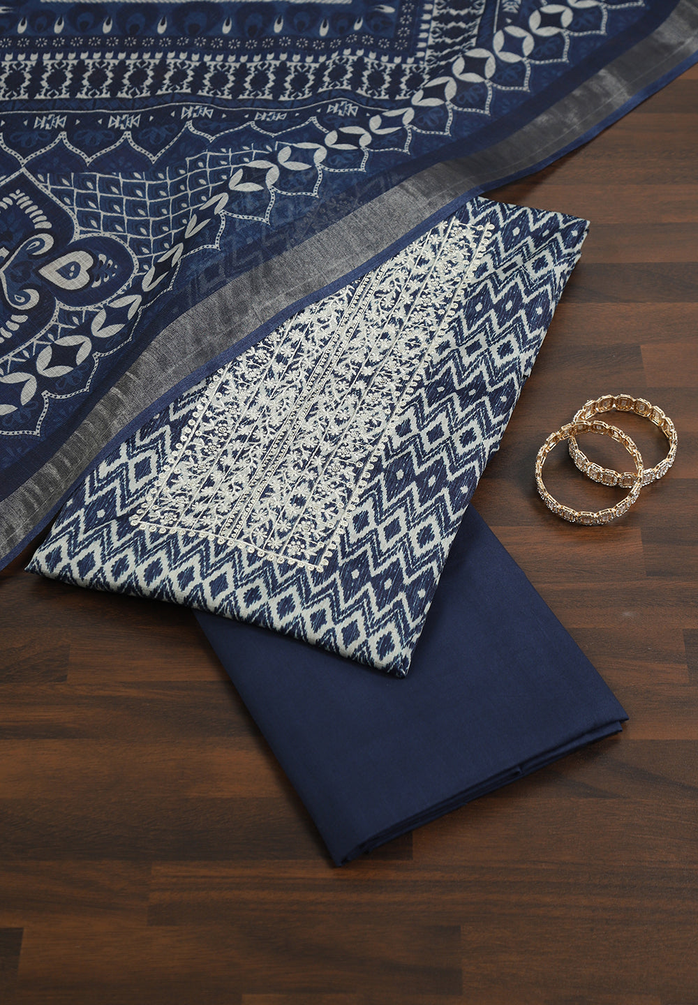 Timeless Charm: Blue Cotton Suit with Exquisite Thread Sequins Work