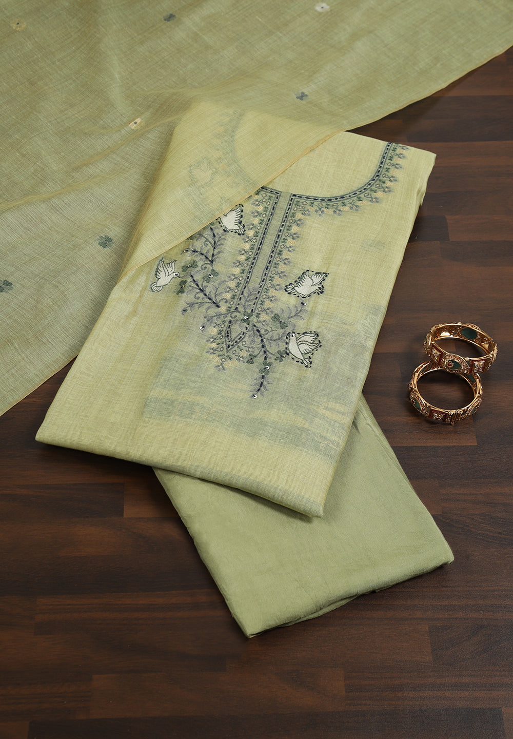 Printed Linen Unstitched Suit With Thread Work